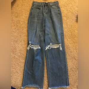 Carly Jean Los Angeles Distressed Straight-Leg Blue Jeans
